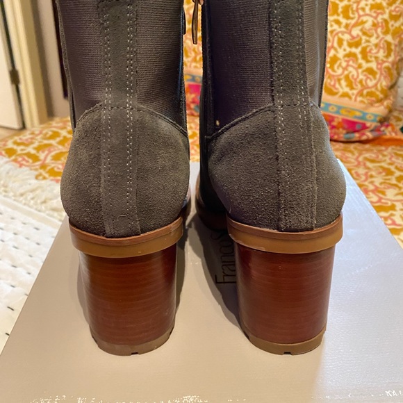 COPY - Lug sole stacked heel suede ankle boots - Picture 4 of 7